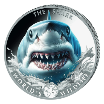 1 oz (31.10 g) sidabrinė spalvota moneta Congo World's Wildlife  - Ryklys, Kongo Respublika 2026