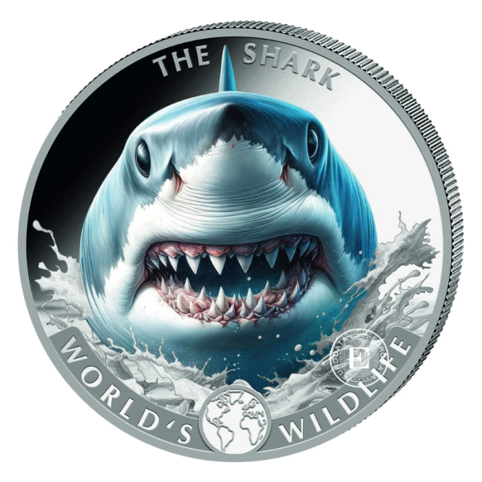1 oz (31.10 g) sidabrinė spalvota moneta Congo World's Wildlife  - Ryklys, Kongo Respublika 2026