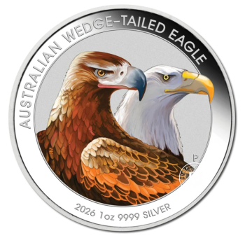 1 oz (31.10 g) sidabrinė spalvota moneta kortelėje Australijos Pleištauodegis erelis, Australija 2026
