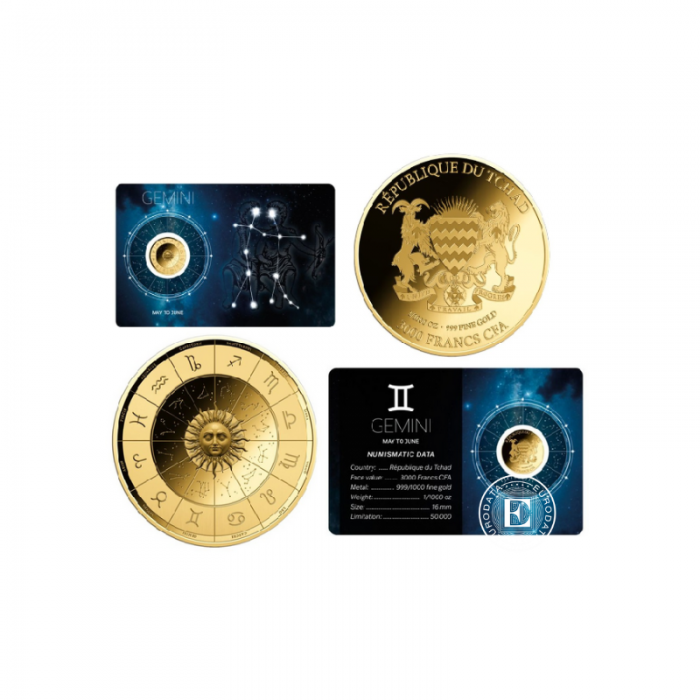 1/1000 oz pièce d'or Gemini, Tchad
