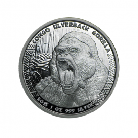 1 oz (31.10 g) srebrna moneta Gorilla, Congo 2018