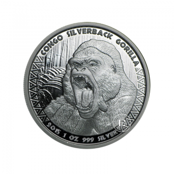 1 oz (31.10 g) srebrna moneta Gorilla, Congo 2015