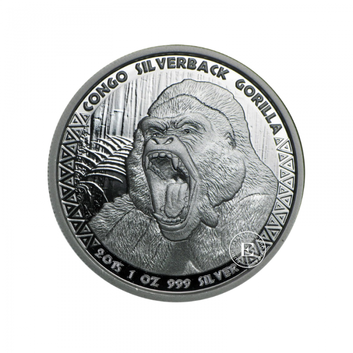 1 oz (31.10 g) sidabrinė moneta Gorilla, Kongo Respublika 2015