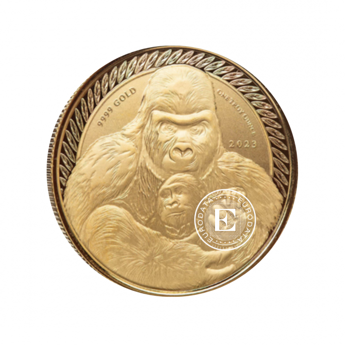 1 oz (31.10 g) złota moneta Gorilla, Republika Konga 2023 (z certyfikatem)