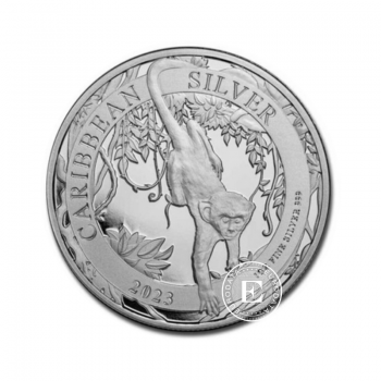 1 oz (31.10 g) sidabrinė moneta žalioji beždžionė, Barbadosas 2023