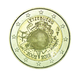  2 Eur pièce 10e anniversaire des billets et des pièces en euros, Luxembourg 2012