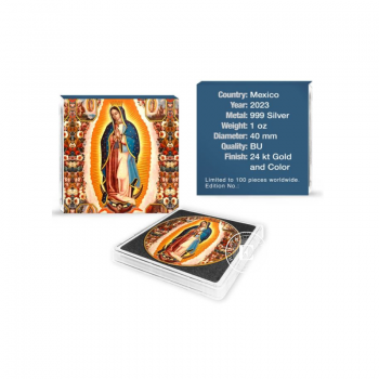 1 oz (31.10 g) sidabrinė spalvota moneta Libertad - Santa Guadalupe, Meksika 2024 (paauksuota)