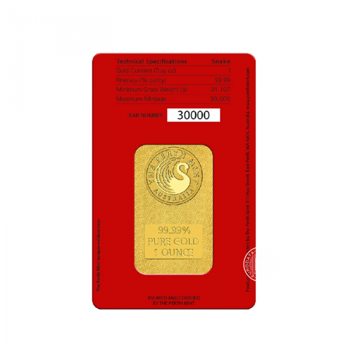 1 oz (31.10 g) investicinio aukso luitas Gyvatės metai, Perth Mint 999.9