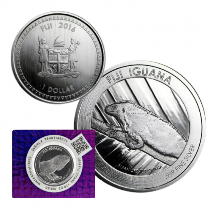 1 oz (31.10 g) silbermünze auf der Karte  Iguana, Fiji 2016