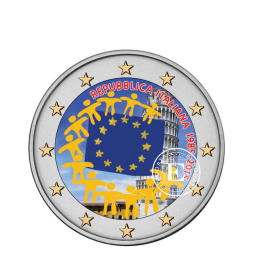 2 Eur Münze farbig 30 Jahrestag der EU Flagge, Italien 2015