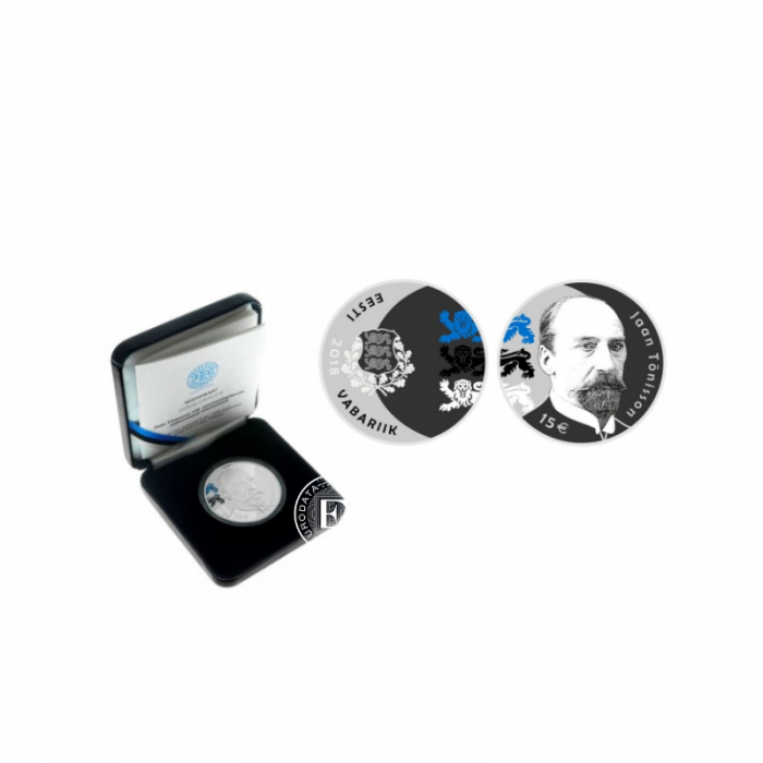 15 Eur (28.28 g) pièce d'argent coloree PROOF 150th anniversary of the birth of Jaan Tanisson, Estonie 2018