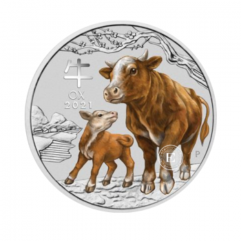 1 oz (31.10 g) sidabrinė spalvota moneta Lunar III - Jaučio metai, Australija 2021