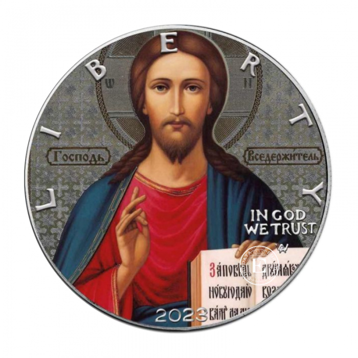 1 oz (31.10 g) sidabrinė spalvota moneta Amerikos Erelis - Jėzus Kristus - Mokytojas, JAV 2023