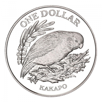 1 dolerio (27.20 g) sidabrinė moneta Kakapo, Naujoji Zelandija 1986