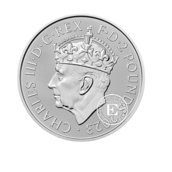 1 oz (31.10 g)  srebrna moneta Britannia, Król Karol III z koroną, Wielka Brytania 2023