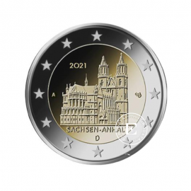 2 Eur moneta Saksonijos Anhalto Magdeburgo katedra - A, Vokietija 2021
