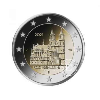 2 Eur moneta Saksonijos Anhalto Magdeburgo katedra - J, Vokietija 2021