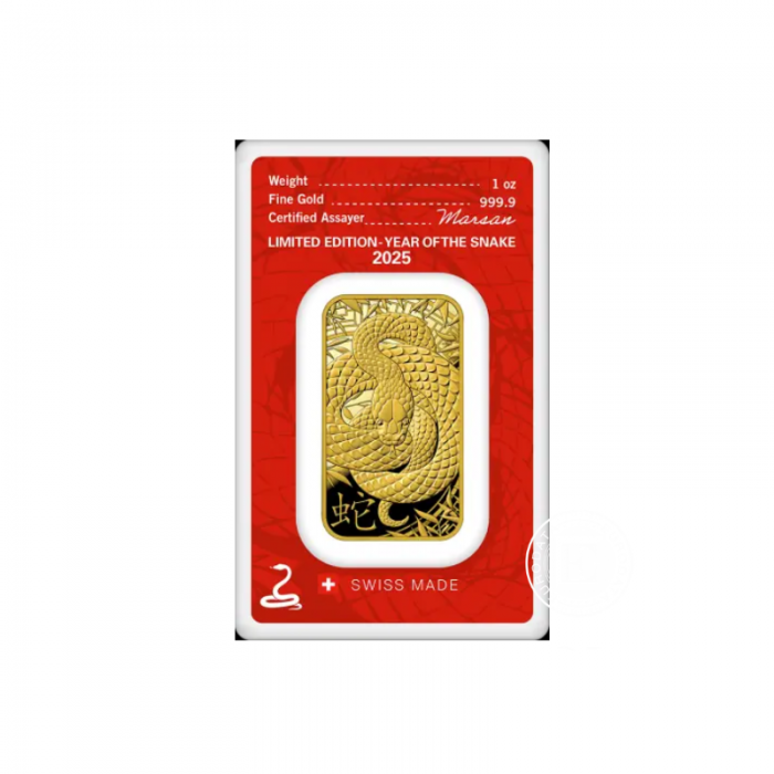 1 oz (31.10 g)  Goldbarren Jahr des Snake, Argor-Heraeus 999.9