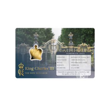 1/1000 oz auksinė moneta kortelėje King Charles III Coronation, Čadas