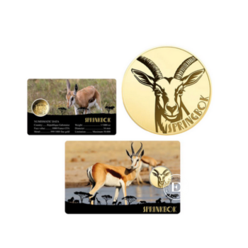1/1000 oz auksinė moneta kortelėje Gabon African Springbok, Gabonas