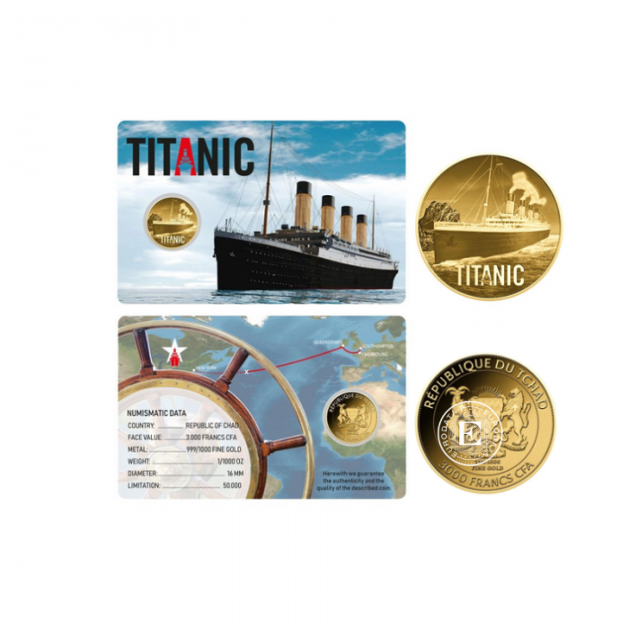 1/1000 oz auksinė moneta kortelėje Titanic, Čadas