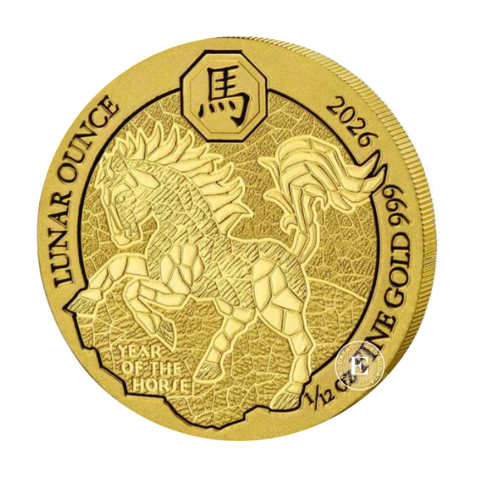 1/12 oz (2.59 g) auksinė moneta Arklio metai,  Lunar Ruanda 2026
