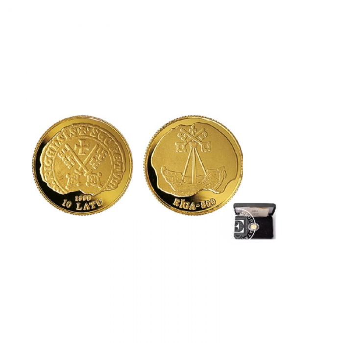 10 latų (1.24 g) auksinė PROOF moneta Aukso istorija, Latvija 1998