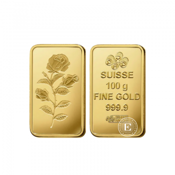 100 g investicinio aukso luitas Rose, PAMP 999.9