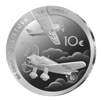 10 Eur (23.30 g)silver colored PROOF coin ANBO aircraft 100 years , Lithuania 2025