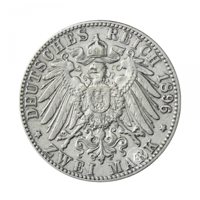 2 markių (10  g) sidabrinė moneta Empire, Vokietija 1876 - 1915 (atsitiktinis dizainas)