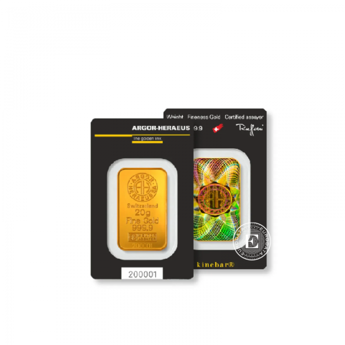 20 g investicinio aukso luitas Argor-Heraeus Kinebar 999.9