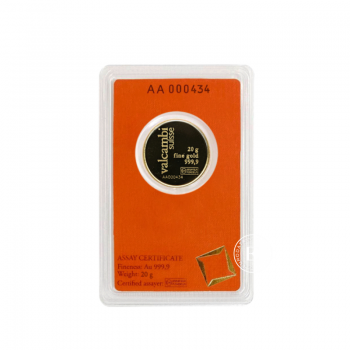 20 g gold bar of Valcambi 999.9 (round)