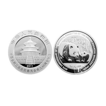 1 oz (31.10 g) sidabrinė moneta Panda - 60th Anniversary of National Committee Financial Worker Union, Kinija 2011
