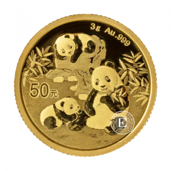 3 g auksinė moneta Panda, Kinija 2025