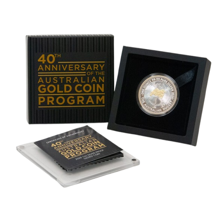 1 oz (31.10 g) silbermünze 40th anniversary of the Australian Nugget, Australien 2026 (partially gold-plated)