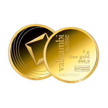 5 g gold bar of Valcambi 999.9 (round)