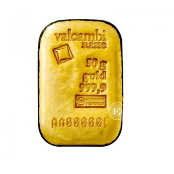 50 g gold bar, Valcambi 999.9 (casted)