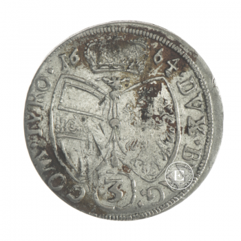 20 kreicerių (1.51 g) sidabrinė moneta Groschen Hall, Austrija 1664