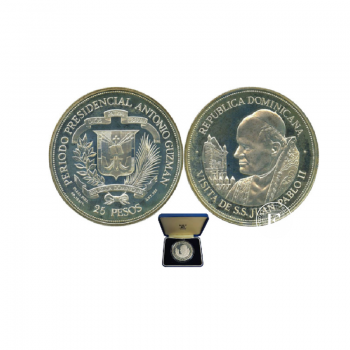 25 pesos (60.13 g) srebrna moneta PROOF Visit of Pope John Paul II, Dominikana 1979