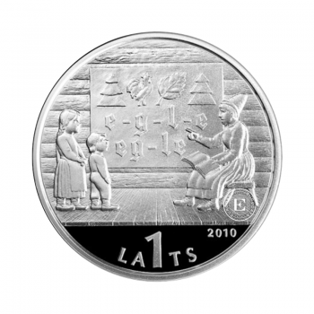 1 lat (31.47 g) silver PROOF coin The Latvian ABC Book, Latvia 2010