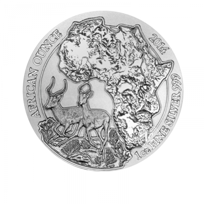 1 oz (31.10 g) srebrna moneta Antilope Impala, Rwanda 2014