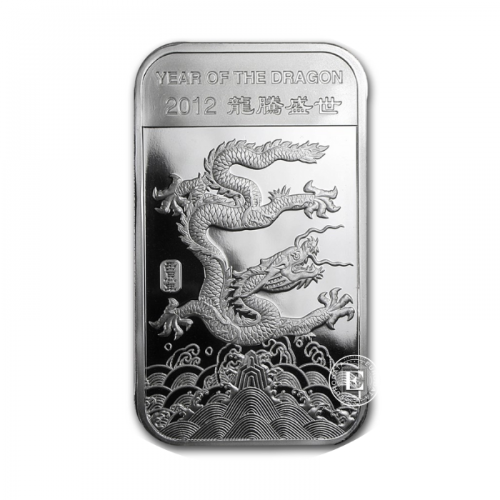 1 oz  (31.10 g)  silver bar The Lunar - Dragon, APMEX 999