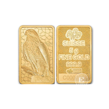 5 g investicinio aukso luitas Arabian Falcon, PAMP 999.9 (su rėmeliu)