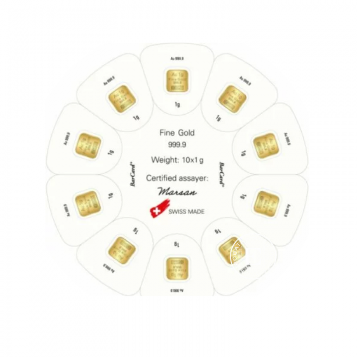 10 x 1 g  goldbar Goldseed, Argor Heraeus 999.9