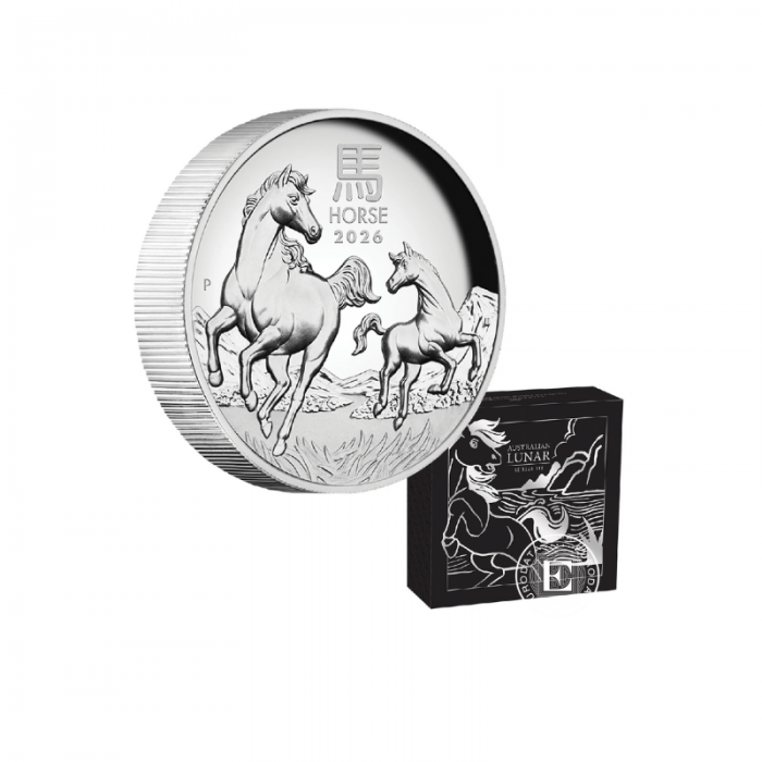 1 oz (31.10 g) sidabrinė PROOF moneta Lunar III -  Arklio metai, Australija 2026 (aukštas reljefas)