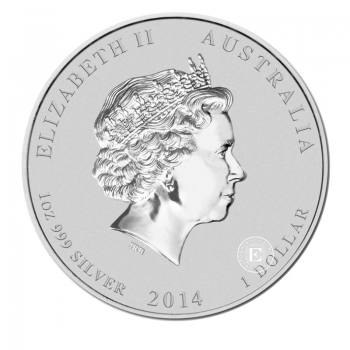 1 oz (31.10 g) sidabrinė moneta Lunar II -  Arklio metai, Australija 2014 (dalinai paauksuota)