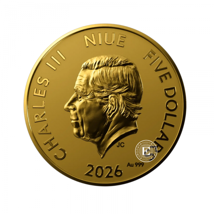 5 dolerių (1.24 g) auksinė moneta Kinų horoskopas - Arklio metai, Niujė 2026 (su sertifikatu)