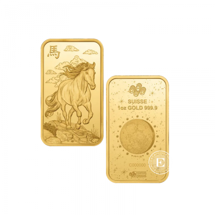 1 oz  (31.10 g) lingot d'or The Lunar - Horse, PAMP 999.9