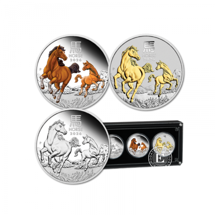 3 oz (93.30 g) zestaw monet PROOF srebrnych Lunar III -  Horse, Australia 2026 (z certyfikatem)