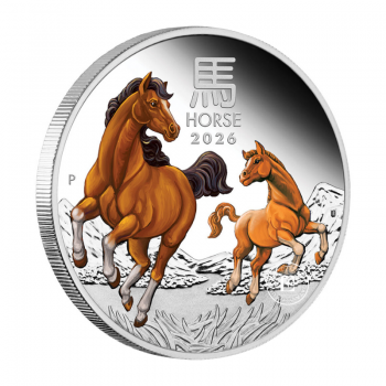 1 oz (31.10 g) sidabrinė spalvota PROOF moneta Lunar III -  Arklio metai, Australija 2026 (su sertifikatu)
